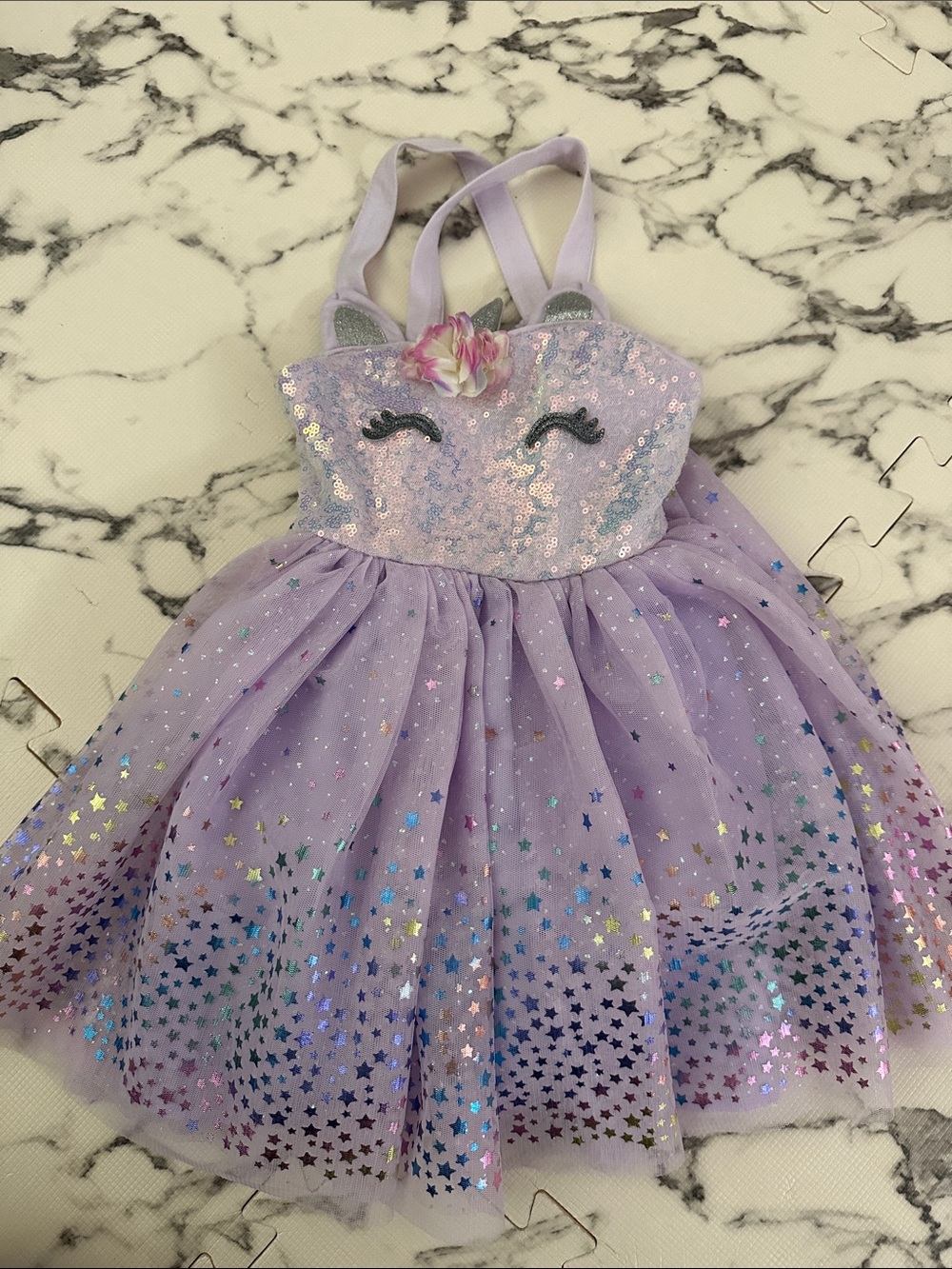 Zunie Lavender Unicorn Sequin Dress with Rainbow Iridescent Accents